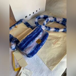 MARNI - Prisma Bag - Blue Stripe Soft Fuzz - Made in Italy - New with Tags